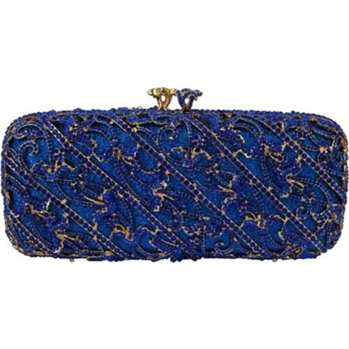 Gold silver blue green red Crystal Hollow Out Women Bridal Wedding Evening Clutch Bag Metal Party Minaudiere Handbags Purses