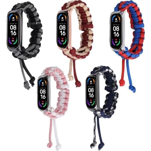 Umbrella Cord Braided Wrist Strap Adjustable Replacement Wristband Suitable for Xiaomi Mi Band 6/6 NFC