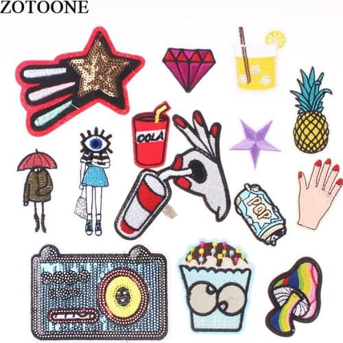 ZOTOONE Cartoon Sequin Embroidered Food Lipstick Lips Patch DIY Cute Cartoon Cool Girl Star Skirt Denim Jacket Stickers Badges E