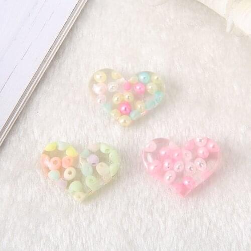 10pcs /lot 27*21mm Cute FlatBack Resin Heart With Beads For Jewelry DIY Decoration Crafts