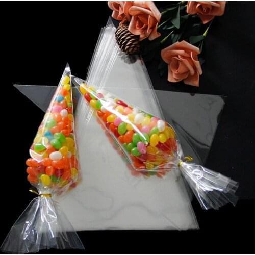 100pcs Plastic Sweets Candy Packing Bags Wedding Birthday Party Decoration Sweet Cellophane Candy Bag Cone Storage Packaging Bag