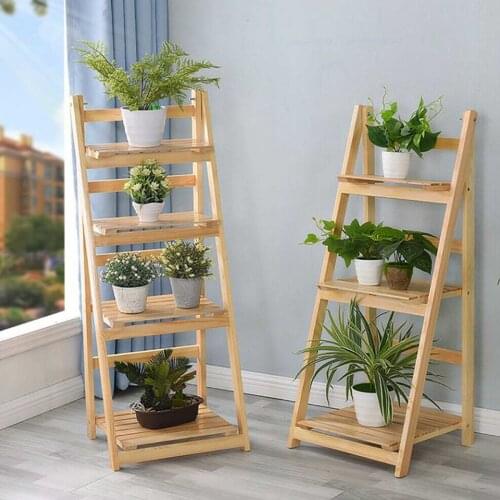3/4 Tier Waterproof Folding Plants Stand Ladder Shelf Natural Colors Wood Bookshelf Storage Rack Home Decor Garden Furniture