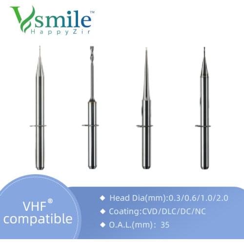 3 pieces dental cad cam milling burs for VHF K4/K5 CAD CAM milling system for milling zirconia block
