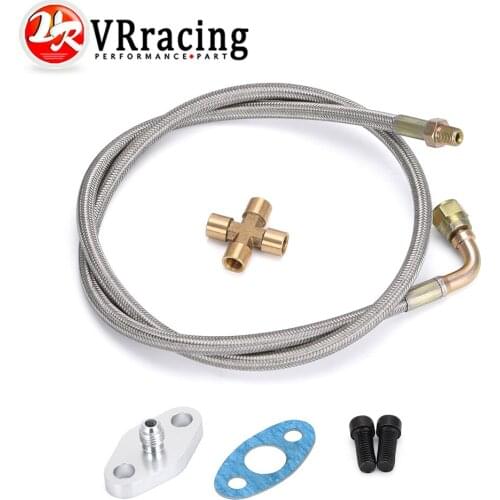 36'' 1/8 NPT 4AN T3 T4 T3/T4 T04E T70 T66 T67 Gt35 Gt45 Turbo Oil Feed Return Line Oil Drain Line Kit With Flange Adapter