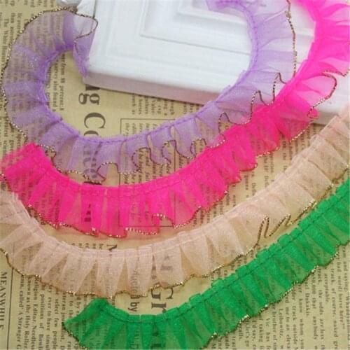 40yards 2cm gold edge Ruffle Ruffle Lace Edge Trim Pleated Ribbon Fabric Hem for kid children clothes