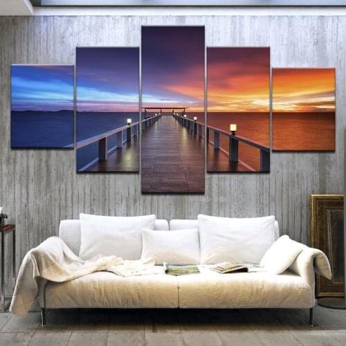 5 Panel/pieces HD Print Morning sunrise sea wall posters Print On Canvas Art Painting For home living room decoration
