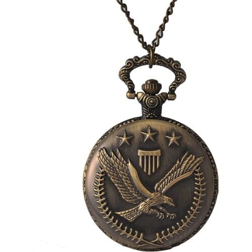 8155New large size quartz pocket watch retro bronze eagle wings five-pointed star pocket watch with nacklace chain