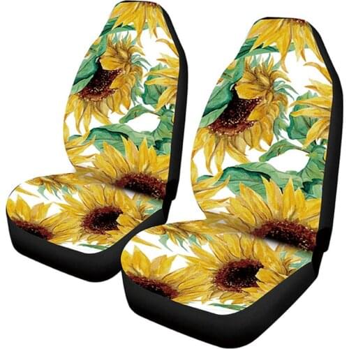 AUTO KEGAN 1/2 Pcs High Seat Cover Fashion Sunflowers Print Vehicle Seat Protector Cover Organizer for Fiat 500 Hyundai I30