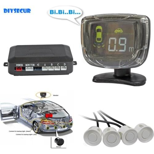 DIYSECUR Car Rear View Reverse Bumper Parking Radar 4 Sensors Black Silver White LCD Alarm Rear View System Kit