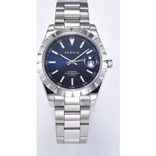 Parnis 39.5mm Automatic Mechanical Mens Watches Miyota 8215 Movement Silver Case Men Bracelet Watch