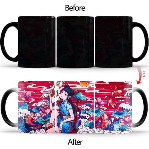Cheongsam beauty Color Changing mug Ceramic Coffee Cup Magic Couple Mug Gift for Her Him Mugs Milk Cups Friend BSKT-053