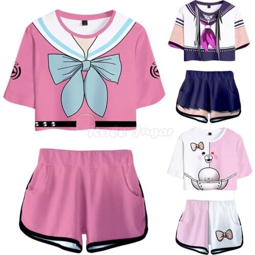 2pcs Anime Danganronpa: Trigger Happy Havoc T-shirt + Shorts Sportswear Cosplay Costume For Kids Boys Girls C30M25