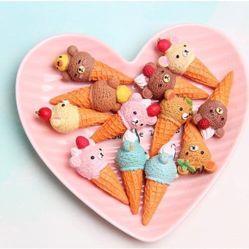 Simulation Resin DIY Material Prop Toys Mini Cartoon Bear Cream Ice Cream DIY Earrings Mobile Phone Case Key Ring Accessories