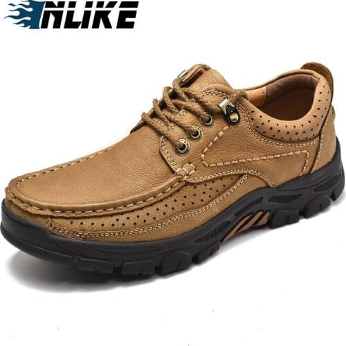 INLIKE Men Genuine Leather Shoes Mountaineering Outdoors Hiking Shoes Men Trekking Shoes Athletic Sport Shoes