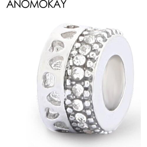 Anomokay Classic White Crystal Spacer Charms fit Bracelets & Bangles Set with Love Heart Beas for Fashion DIY Jewelry Making