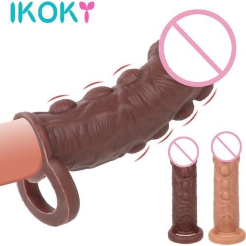 IKOKY Penis Sleeve Delay Ejaculation Penis Extender Penis Increase Realistic Big Dildo Reusable Sex Toys for Men