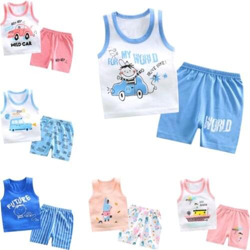 Boys clothes suit 9M-6Y Tops + Pants 2pcs Sets Childrens vest set suits cotton Summer Sleeveless kid girls summer 2020 clothing