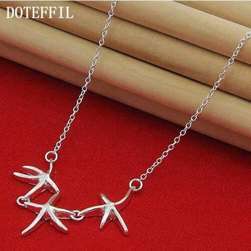 DOTEFFIL 925 Sterling Silver Three Starfish Pendant Necklace For Women Engagement Wedding Fashion Charm Jewelry