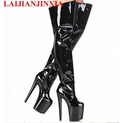 LAIJIANJINXIA Extrem High Heels 20Cm Over The Knee Boots Ladies Shoes Women 10Cm Platform Thigh Boots Round Toe Leather Boots