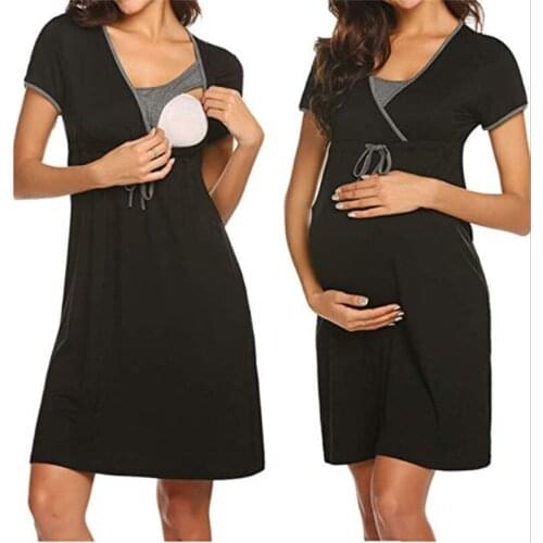 Summer European pregnant women maternity dress breastfeeding dress fashion solid color Nursing dress for mother pregnancy cloth