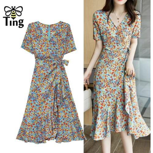 Tingfly Summer Boho Polka Dot Floral Print Ruffles Stree Casual Dress Painting France Chic Beach Dress Vestidos Robes Zaful