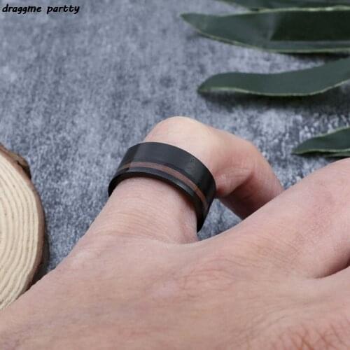8MM Hawaiian Wood Inlaid Black Tungsten Carbide Mens Ring Wedding Engagement Band