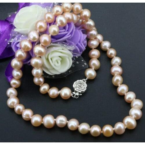 Natural Cultured Freshwater Orange Pearl Beads 7-8mm Nearround Chain Clavicle Necklace for Women Prom Elegant Gifts 18inch B3224
