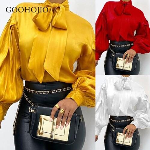 GOOHOJIO 2021 New Spring Autumn Fashionable Bandage Shirt Women All-match Solid Color Shirt Women Long Sleeve Shirts for Women