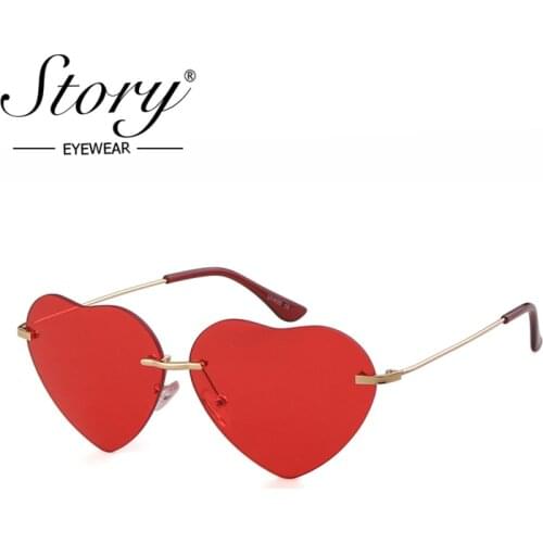 STORY Fashion Lover Heart Sunglasses Women Men 2019 Brand Designer cat eye Love Frameless Sun glasses 90S shades female S879