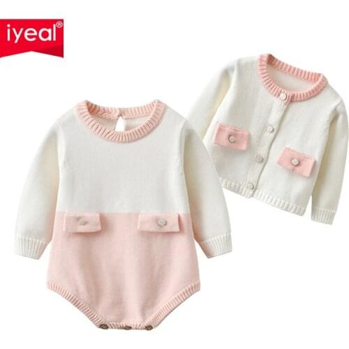 IYEAL Infant Baby Girls Clothes Outfits Cotton Sweater Jacket + Knitted Bodysuit for Newborn Kids Girls Clothing Birthday Sets
