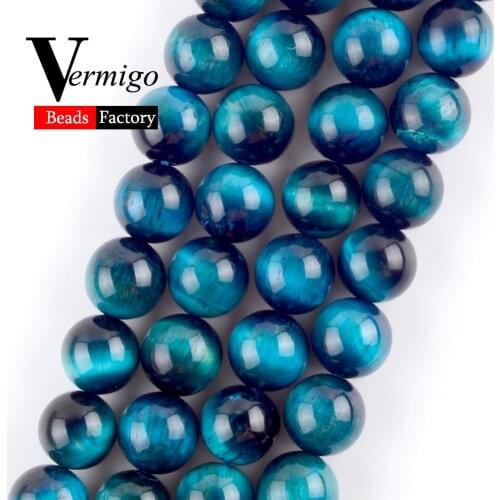 Wholesale High Quality Blue Zircon Tiger Eye Round Beads Natural Stone Beads For Jewelry Diy Bracelet Necklace 4-12mm 15"