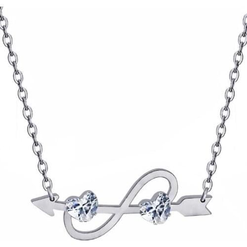 Titanium Steel Arrow Zircon Love Heart Necklace Simple Tricolor Friendship Arrowhead Collar BFF Necklaces Pendant Jewelry 2019