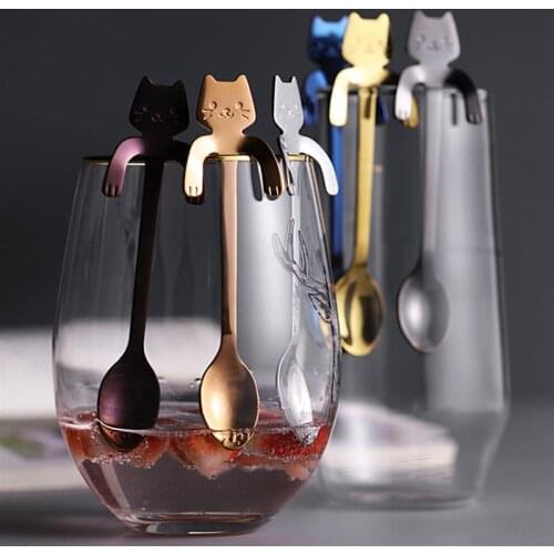 Coffee Spoon Stainless Steel Hanging Cat Design Espresso Spoon Dessert Spoon Cup Accessories Tea Milk Spoon Desserts Spoon