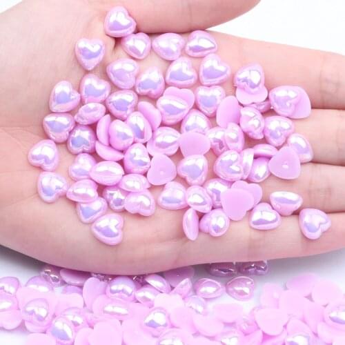 Half Pearls Flatback Imitation Heart Shape 10mm 1000pcs Glue On Resin Pearls AB Colors Super Shiny For Nail Jewelry Decorations