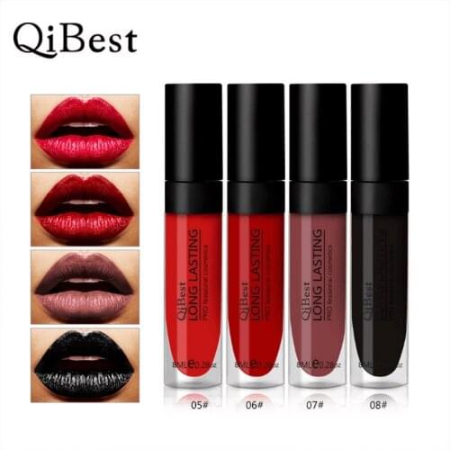 QIBEST 12 Colors Lip Gloss Long Lasting Moisture Cosmetic Lipstick Sexy Nude Red Lipstick Matte Lips Make Up Waterproof