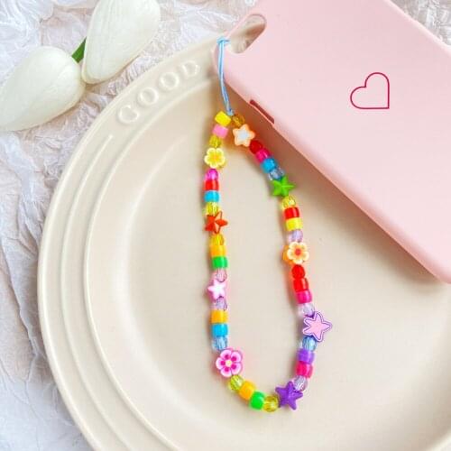 2021 New Mobile Phone Strap Lanyard Colorful Smile Pearl Soft Pottery Rope for Cell Phone Case Hanging Cord for Women