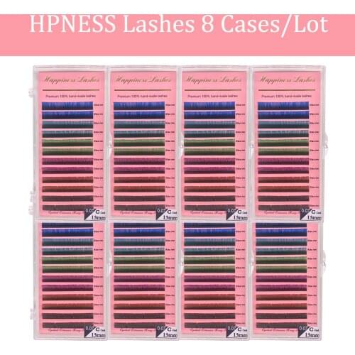 Individual Colors Makeup Eyelash Extensions 8 Cases/Lot Rainbow Classic Silk Mink Premium 0.07 C/D Curl Lashes Free Shipping