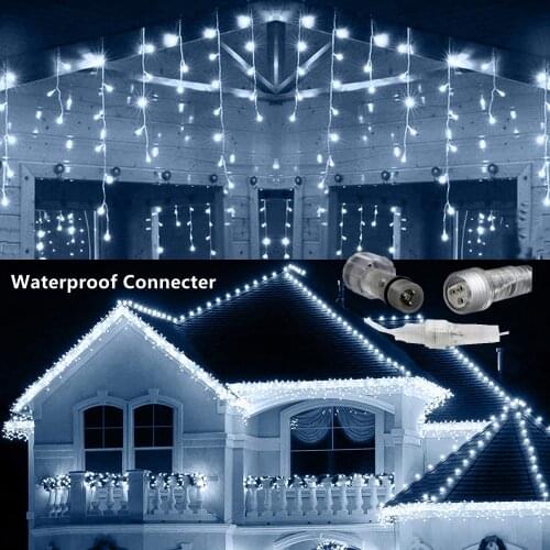 Christmas Decorations For Home Outdoor Lights Garland LED Festoon Fairy Icicle Curtain Light 4/5M EU Plug Waterproof Connecter