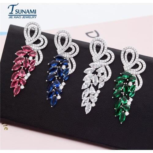 1Pair Dangle Earrings Zirconia Stone Flashing Silver Color Earrings For Weeding Bride Hot Sale Lady Drop Earrings Fashion Girl