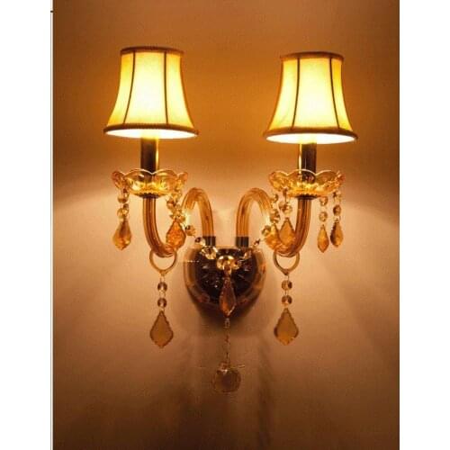 Modern fashion crystal wall lamp ofhead k9 crystal lighting champagne gold wall lamps