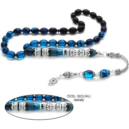 Tesbihane 925 Sterling Silver Tassels Silver Double Balconied Nakkaş İmameli Cottage Turquoise Fire Amber Prayer Beads