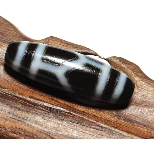 Tibet 12*38mm Agate Inlaid S925 Line DZI Beads Black/White Tortoiseshell Totem Amulet Jewelry DIY Free Shipping