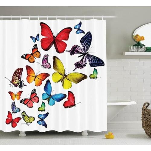 Butterflies Decoration Shower Curtain Many Different Butterflies Romance Togetherness Joy Wildflowers Hiking Bathroom Curtains