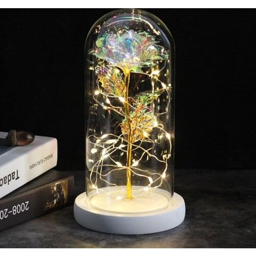 Eternal Rose Forever Beauty And Beast Rose In Flask Led Rose Flower Light Glass Dome Home Wedding Decoration Valentines Day Gift