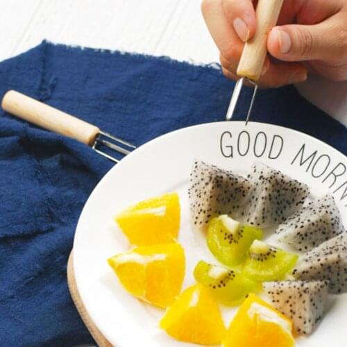 Wooden Handle Stainless Steel BBQ Meat Fruit Forks Barbecue Corn Holder homeous Camping Barbecue Forks Multifunctional Tools