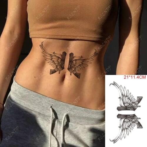 Waterproof Temporary Tattoo Stickers Gun Angel Wings Feather Back Arm Leg Back Fake Tatto Flash Tatoo Art for Women Men