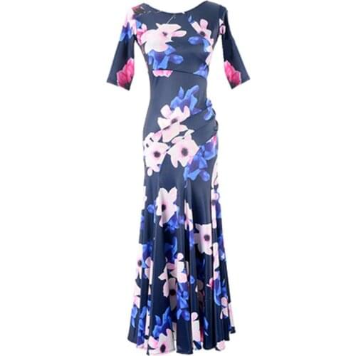 Modern dance oblique halter mid-sleeved big swing skirt Xinxia Bingsi ballroom dance practice performance was thin ballroom danc