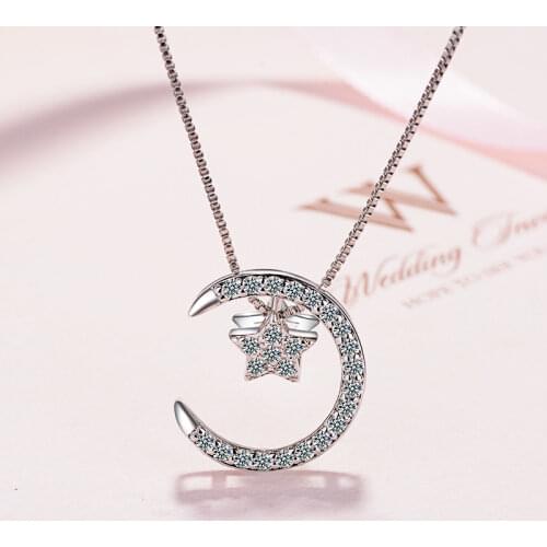 925 Sterling Silver Women Chain On The Neck Collarbone Necklace For Women Star Moon Zircon Pendant Chain Girl Jewelry Gift