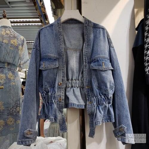 Beading Denim Jackets 2020Autumn Loose Cotton Outerwear Pockets Vintage Women Bomber Femme Casual Basic Jacket Coat