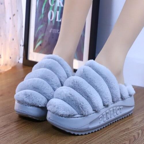Womens Furry slippers Fashion Platform shoes Autumn Winter Anti-skid Warm Fur For Indoor Home Slippers Dropshopping